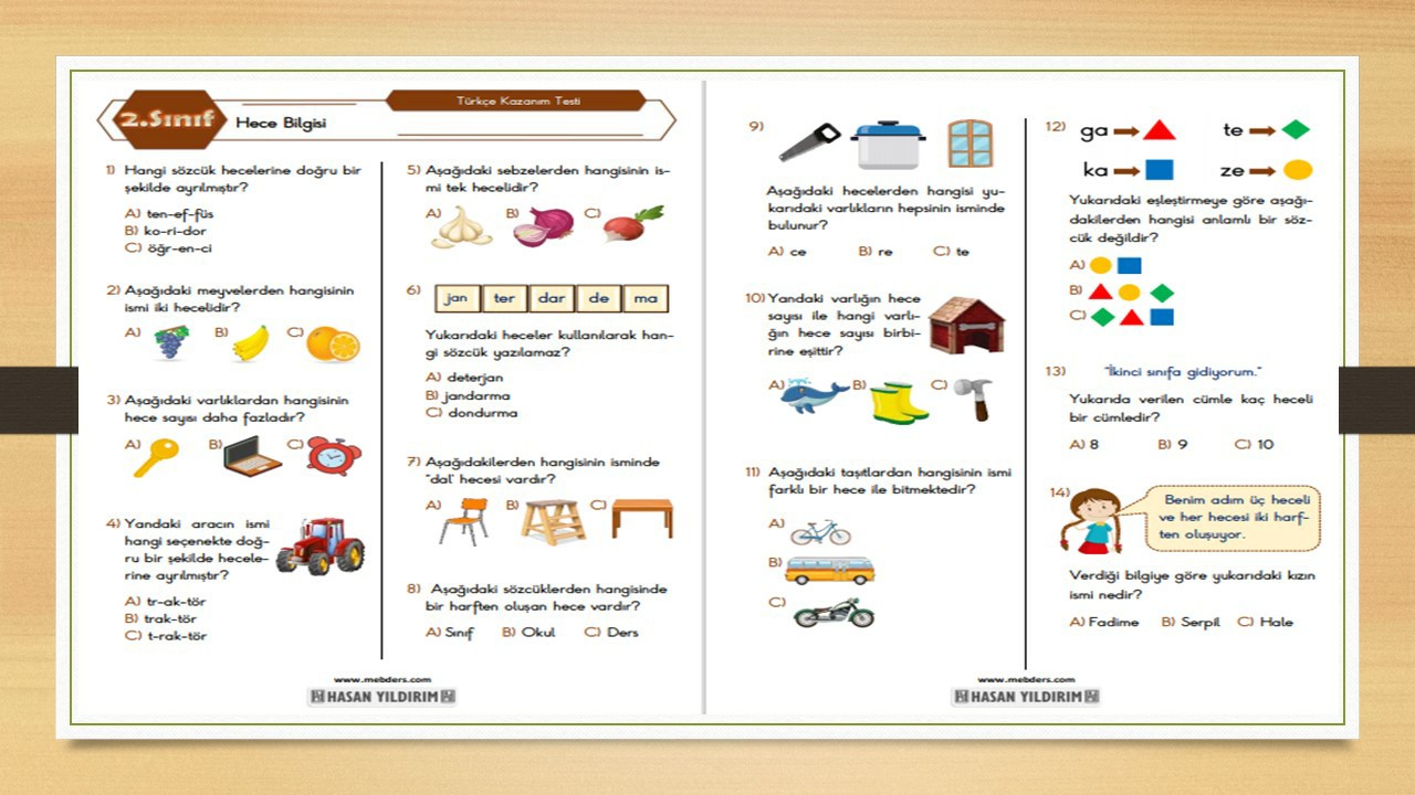2. Sınıf Türkçe Hece Bilgisi Testi