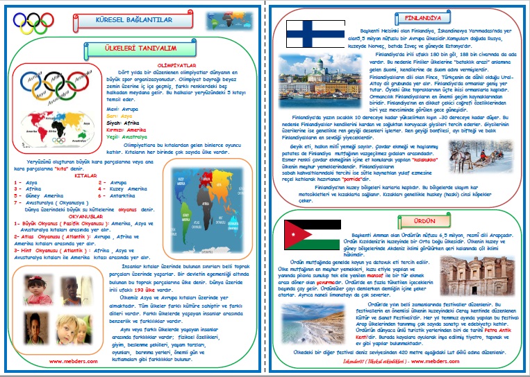 4. Sınıf Sosyal Bilgiler Küresel Bağlantılar Ülkeleri Tanıyalım (5 Sayfa)