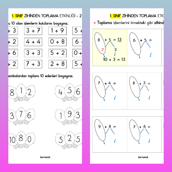 1. Sınıf Matematik - Zihinden Toplama Etkinliği - 2