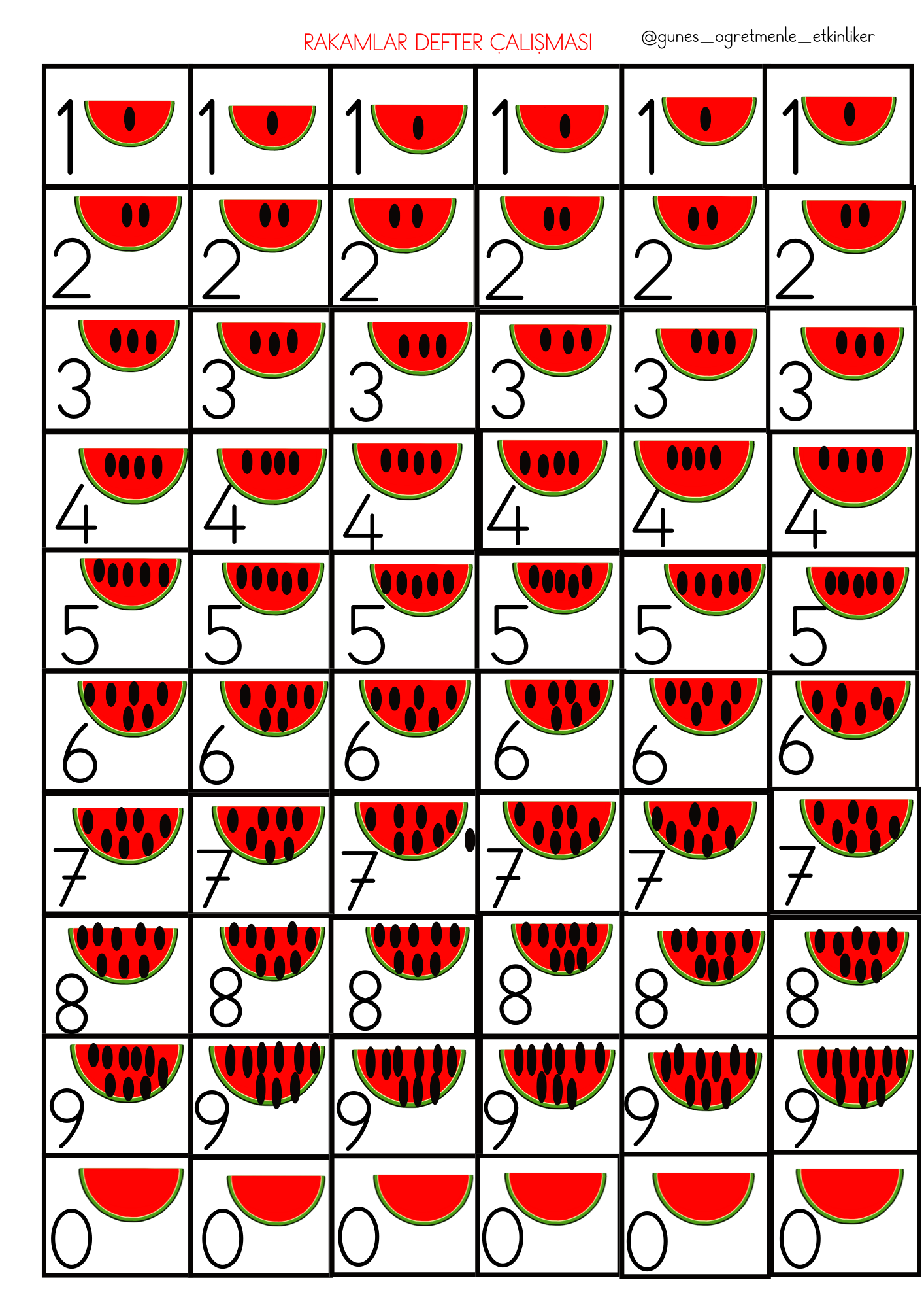 1. Sınıf Matematik Rakamlar Defter Çalışması -1