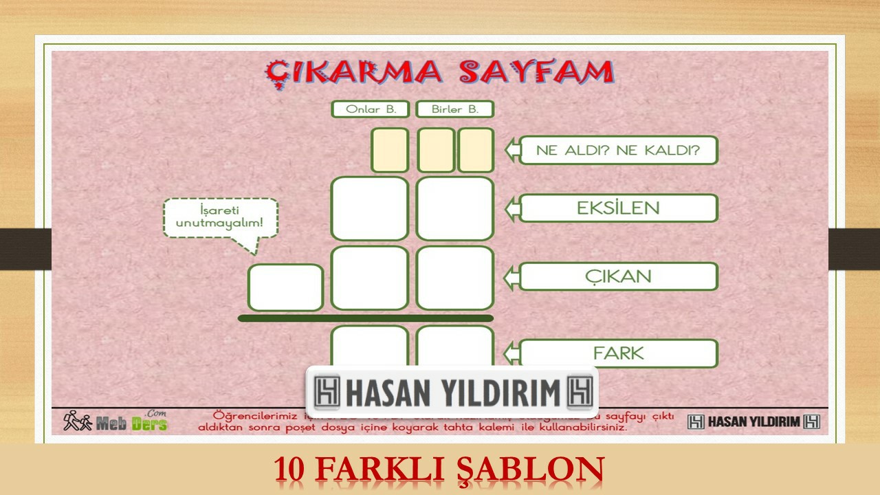 Çıkarma Sayfam (2. Sınıf-10 Farklı Şablon)
