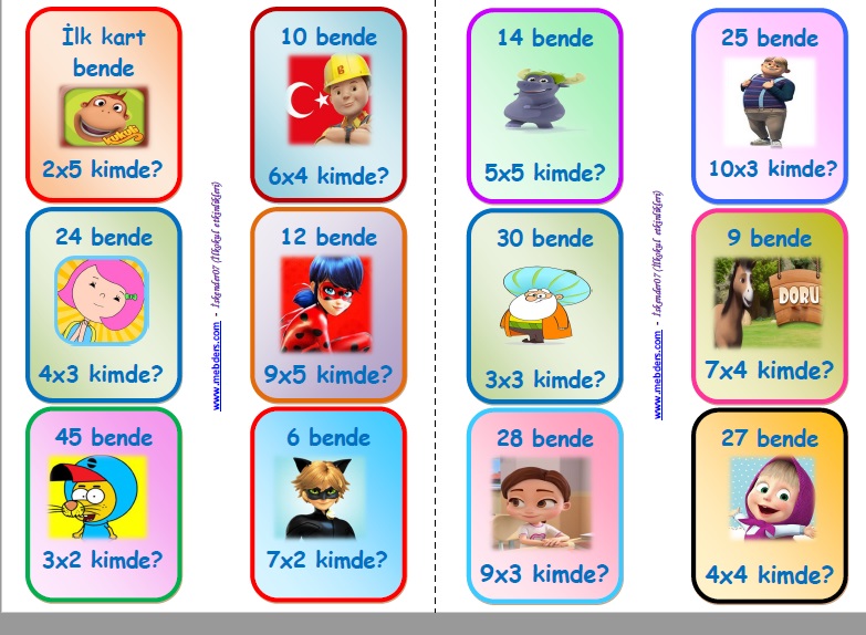 2. Sınıf Matematik Bende Kimde Çarpım Tablosu Oyunu