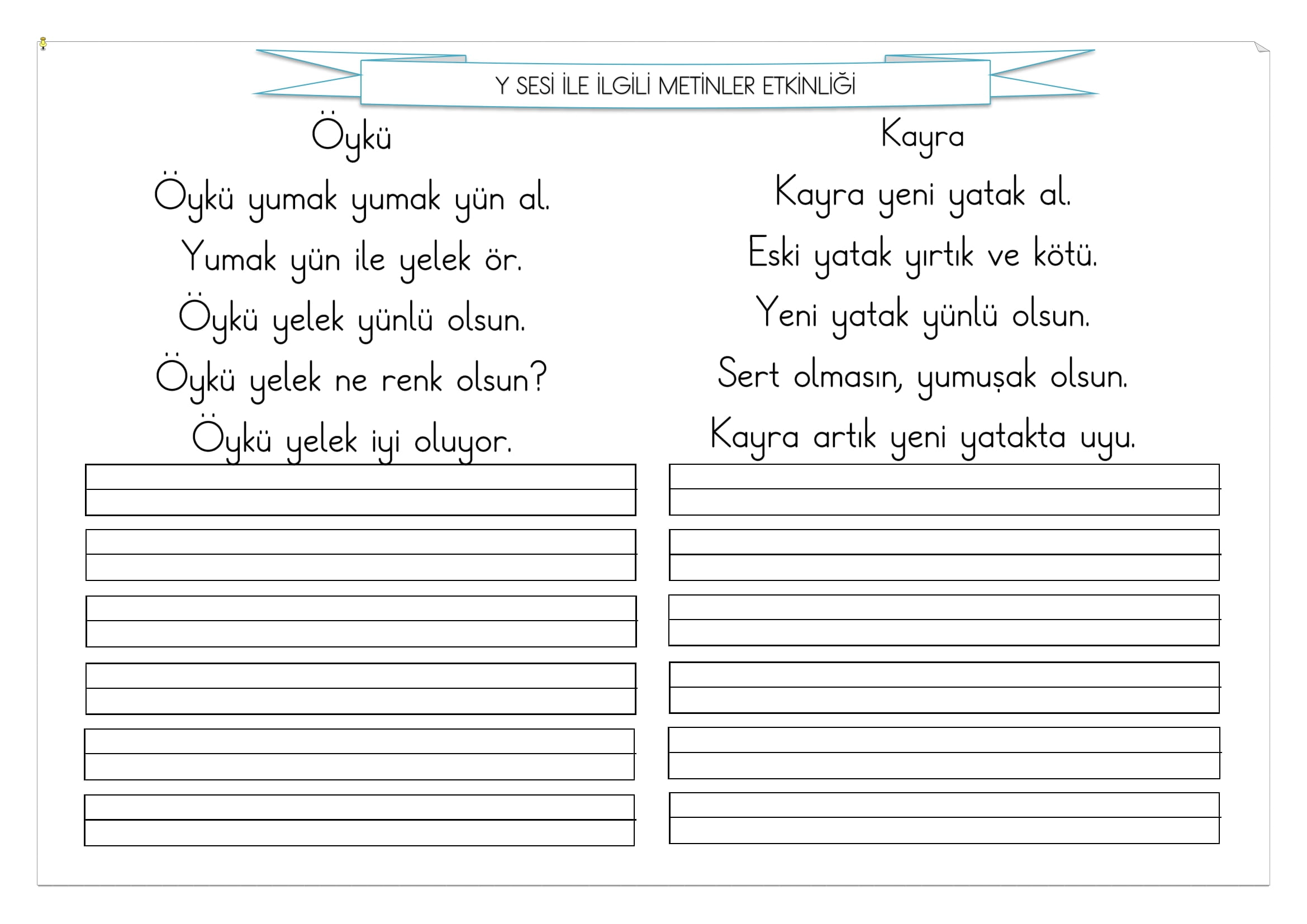 1. Sınıf İlk Okuma Yazma Y Sesi Metinler Etkinliği