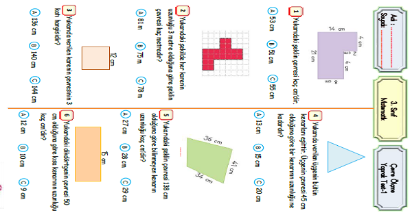 3. Sınıf Matematik Çevre Ölçme Yaprak Test