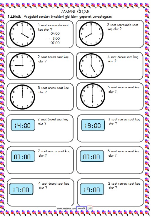 2. Sınıf Matematik Zamanı Ölçme Etkinliği 11