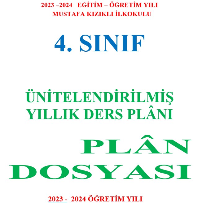 4. Sınıf 2023-2024 Eğitim Öğretim Plan Dosyası Kapağı