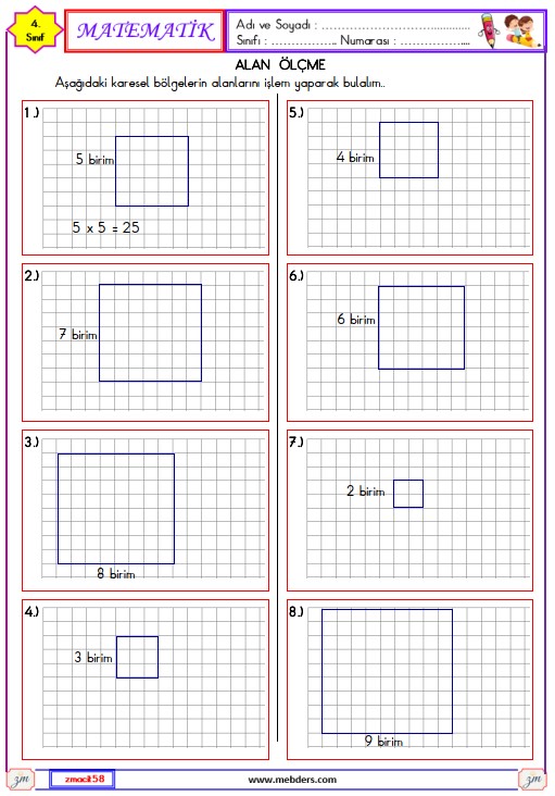 4. Sınıf Matematik Alan Ölçme Ettkinliği 5