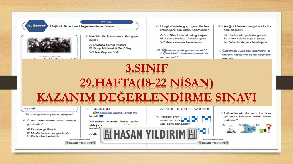 3. Sınıf Haftalık Değerlendirme Testi-29.Hafta(18-22 Nisan)