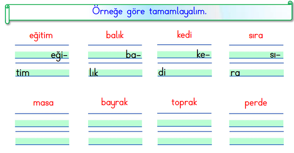 1. Sınıf Türkçe Satır Sonuna Sığmayan Kelimeler Etkinliği-1