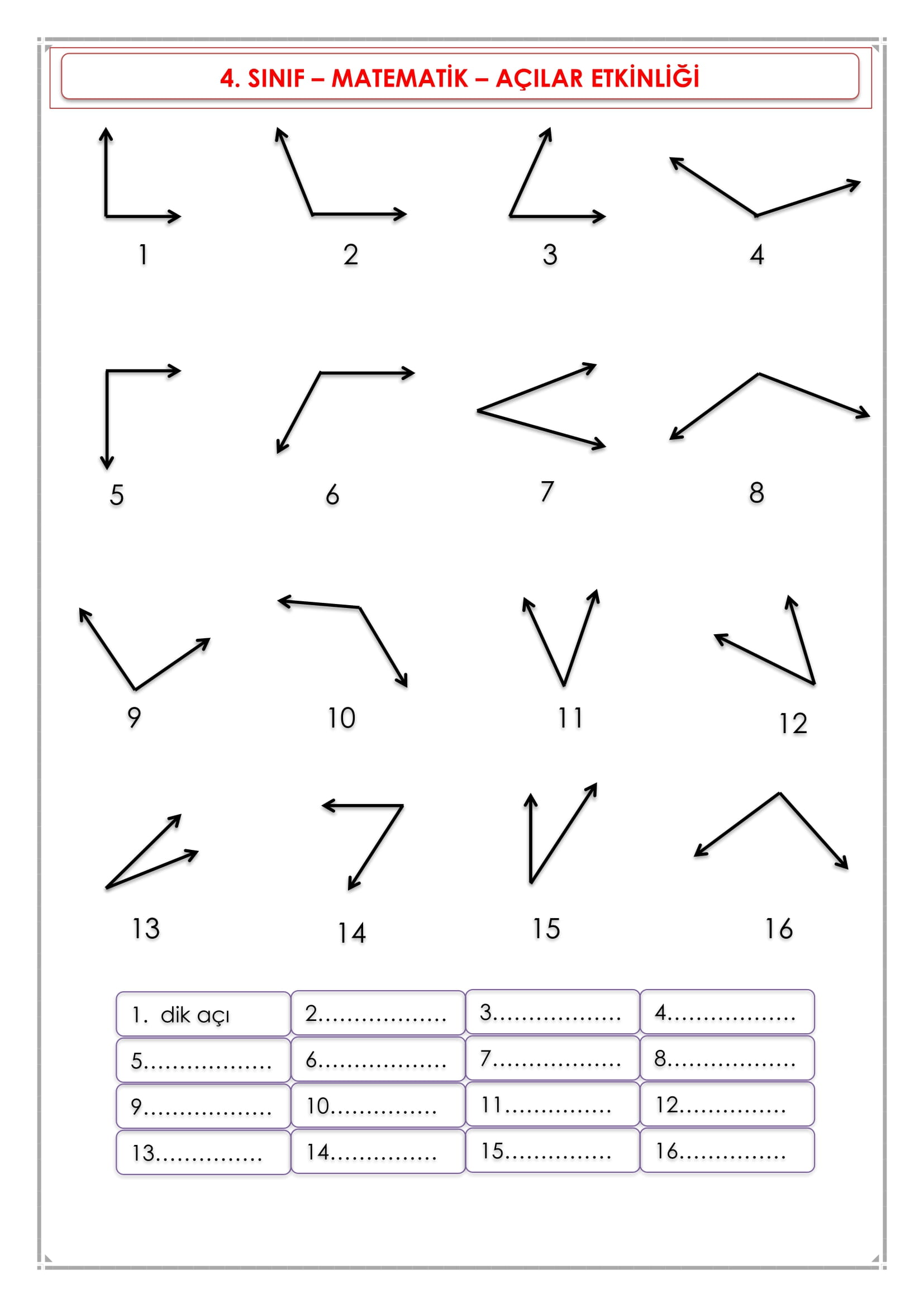 4. Sınıf - Matematik - Açı Etkinliği