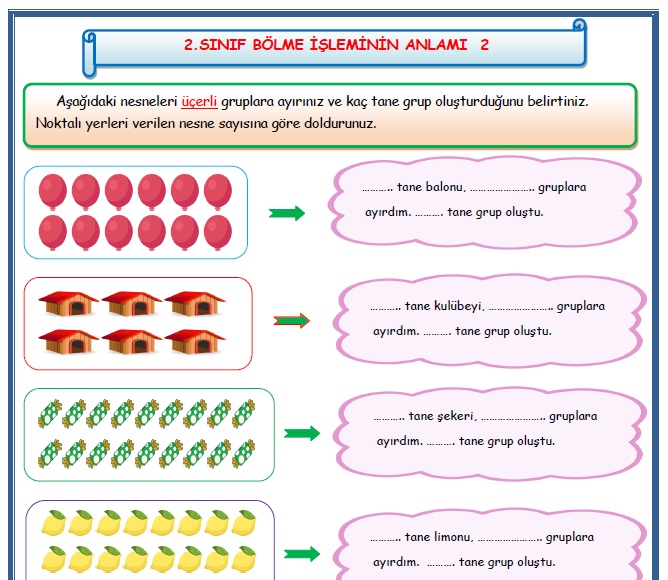 2. Sınıf Matematik Bölme İşleminin Anlamı Etkinlik Çalışması 2