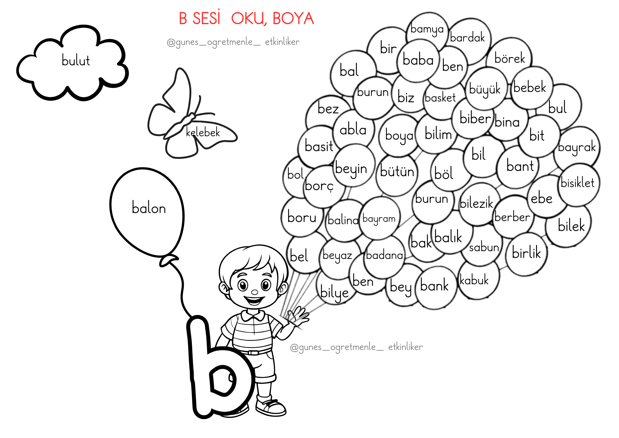 1. Sınıf İlk Okuma Yazma B-b Sesi Balon Okuma, Boyama