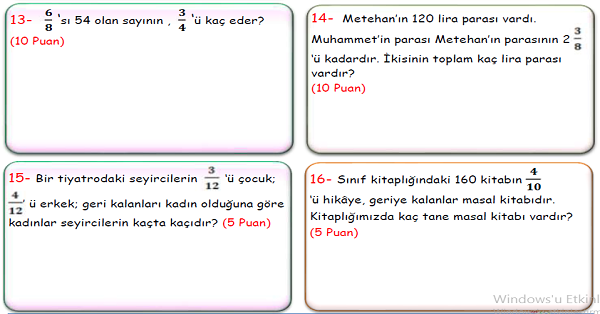 4. Sınıf Matematik Kesirlerle İlgili Problemler-2