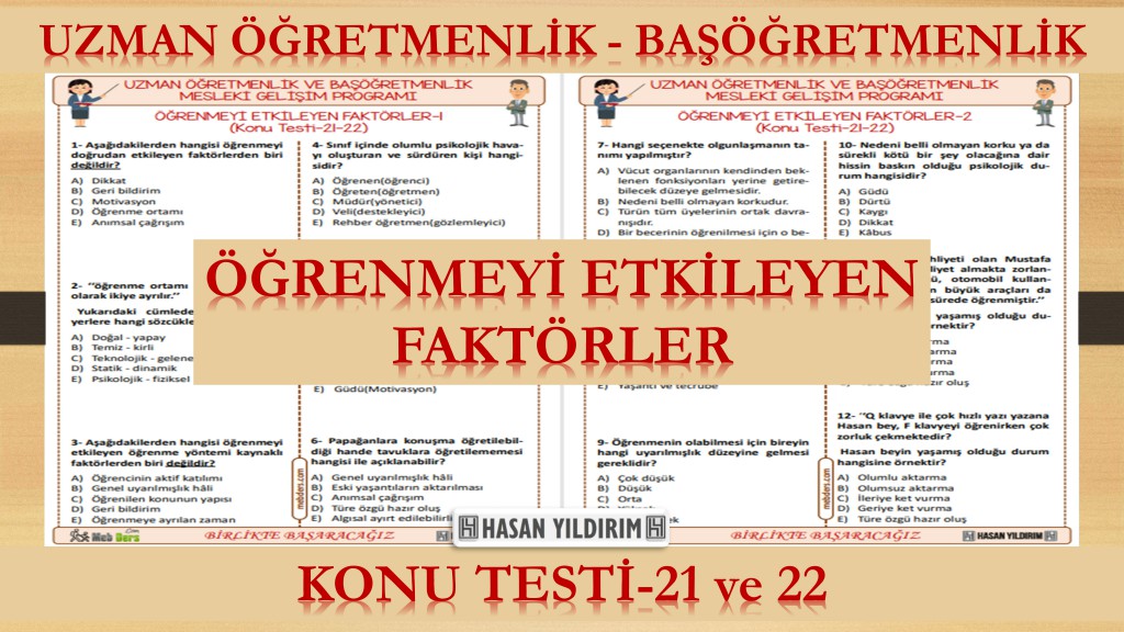 Öğrenmeyi Etkileyen Faktörler (Konu Testi-21 ve 22)