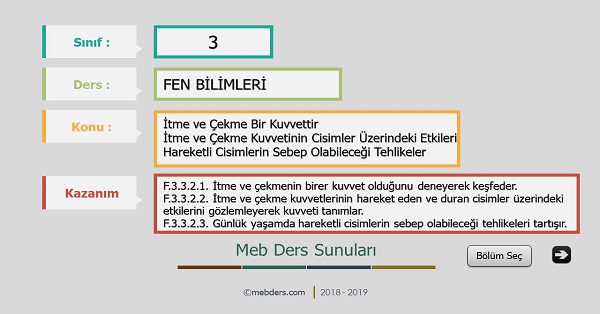 3. Sınıf Fen Bilimleri Cisimleri Hareket Ettirme ve Durdurma Sunusu