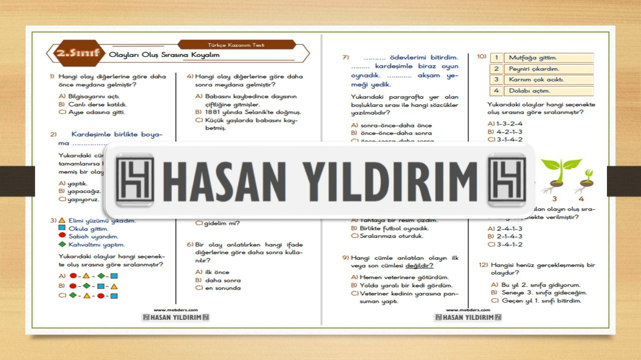 2. Sınıf Türkçe Olayları Oluş Sırasına Koyalım Testi