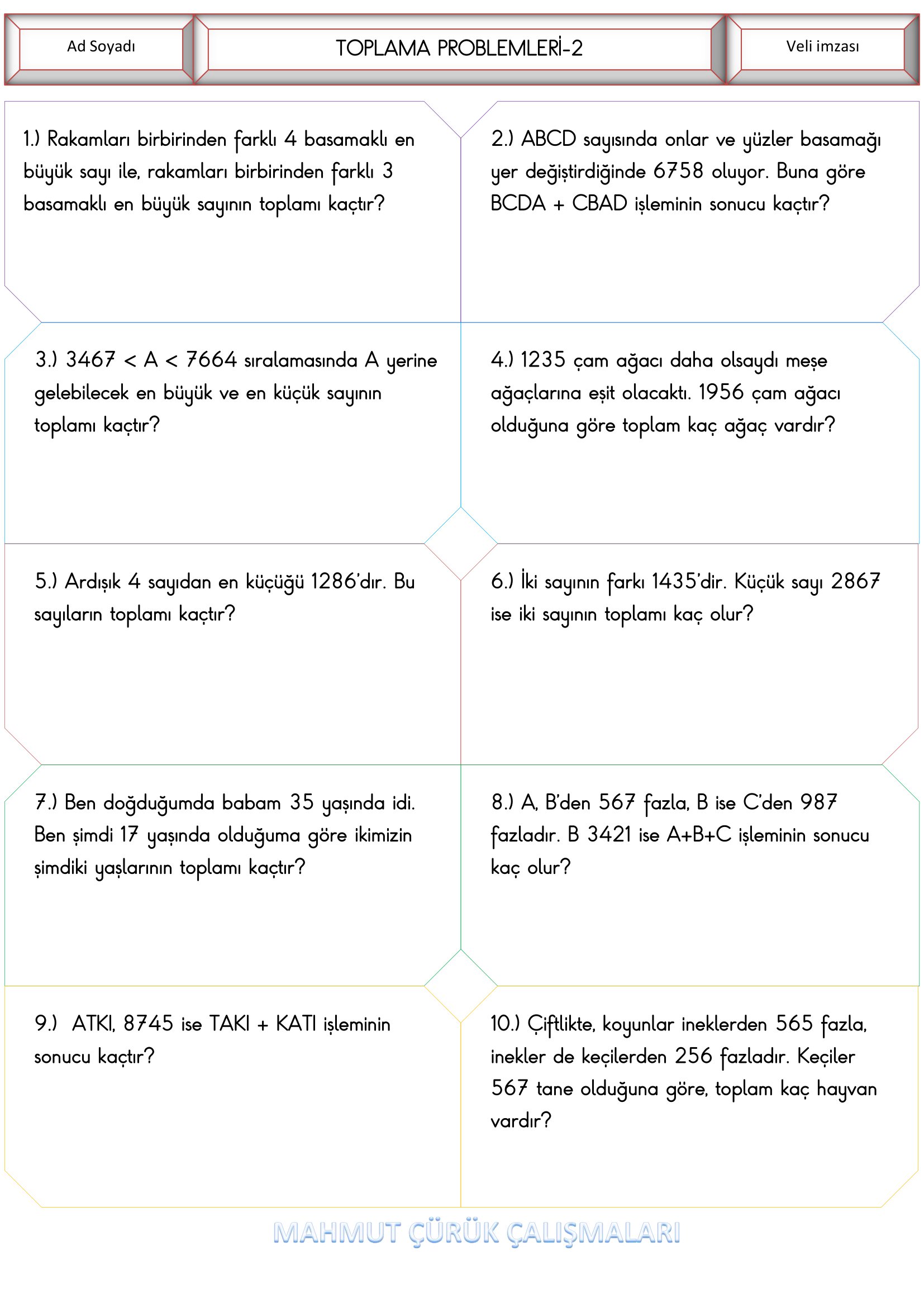 4. Sınıf - Matematik Toplama Problemleri-2