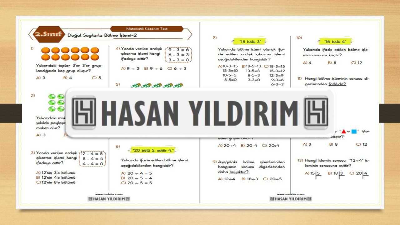 2. Sınıf Matematik Doğal Sayılarla Bölme İşlemi Testi-2