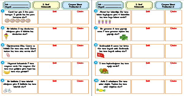 2. Sınıf Matematik Çarpma İşlemi-Problemler-2
