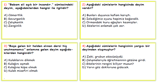 4. Sınıf Türkçe Deyimler Test-2