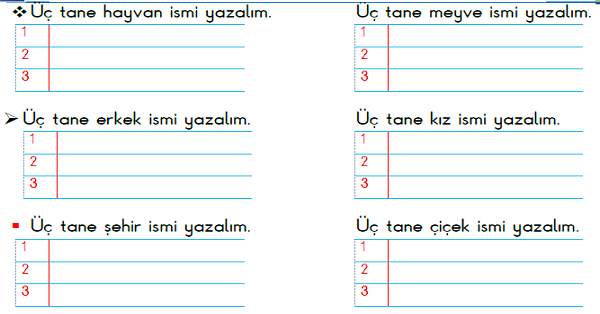 1. Sınıf Türkçe Dikte Çalışması (Düşünelim-Yazalım)