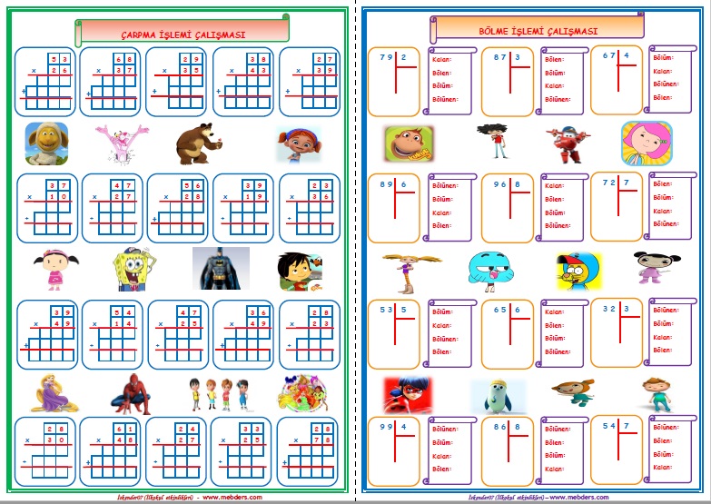 3. Sınıf Matematik Dört İşlem Tekrar Çalışması 1 (4 Sayfa)