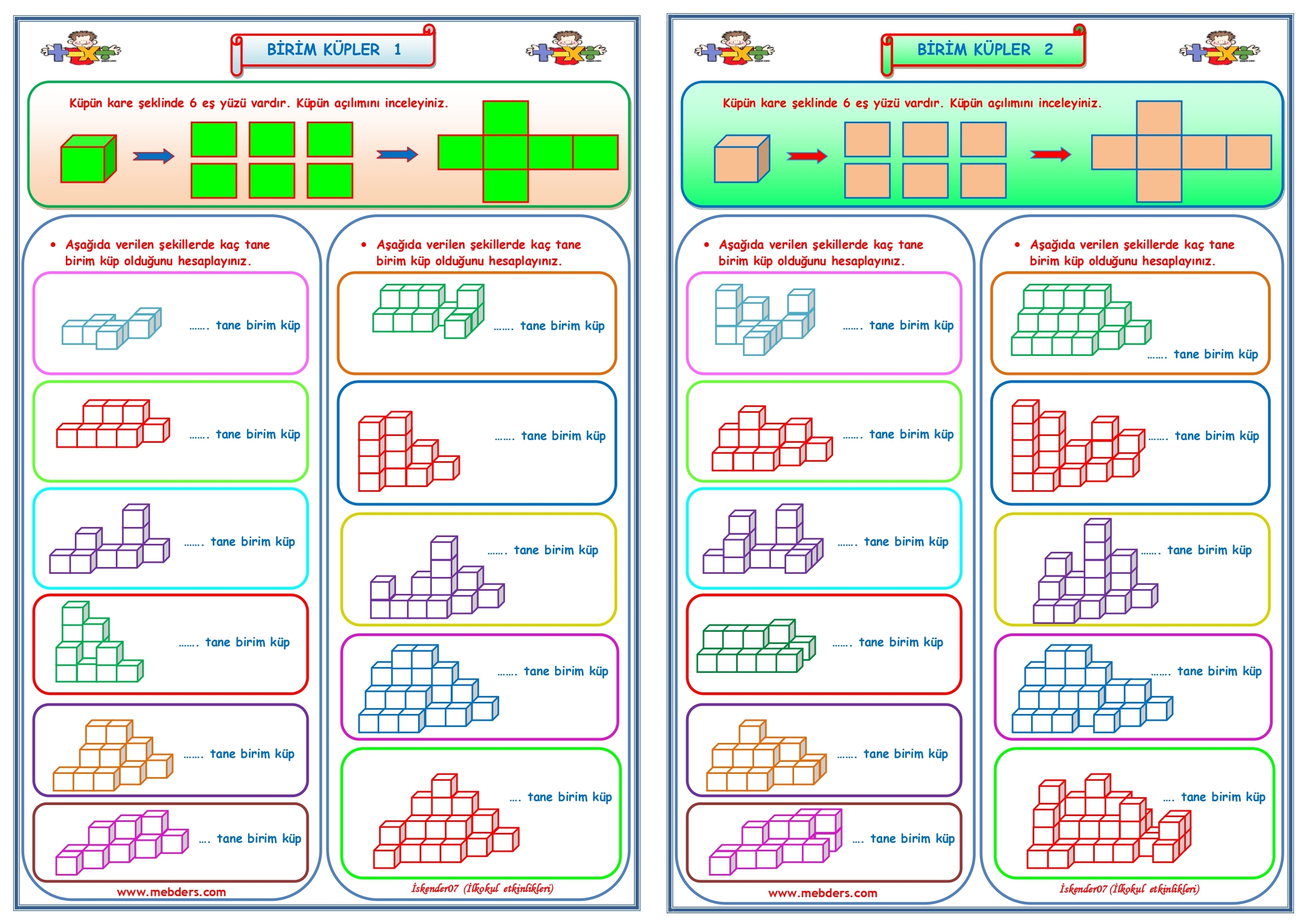 4. Sınıf Matematik Birim Küpler 1-2 (2 Sayfa)