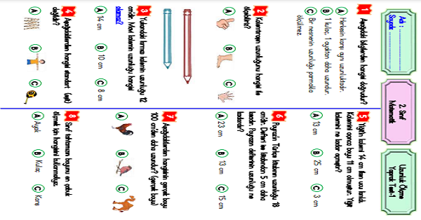 2. Sınıf Matematik Uzunluk Ölçme-Yaprak Test-1