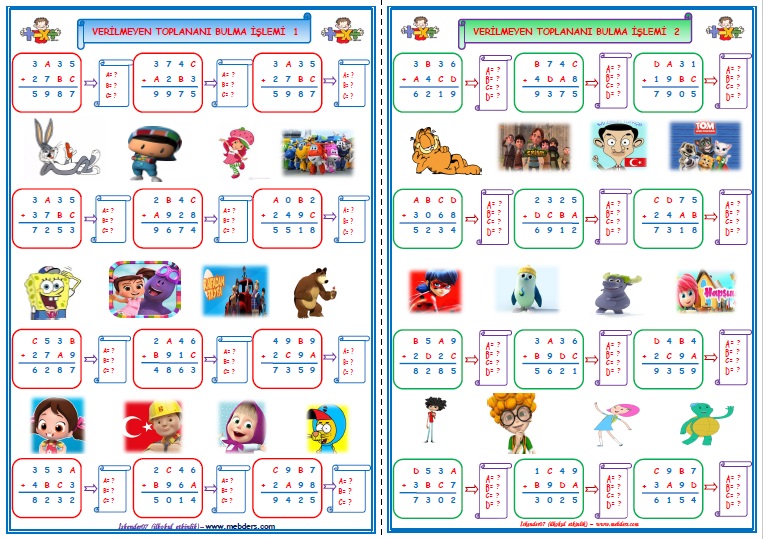 4. Sınıf Matematik Verilmeyen Toplananı Bulma 1-2   (2 Sayfa)