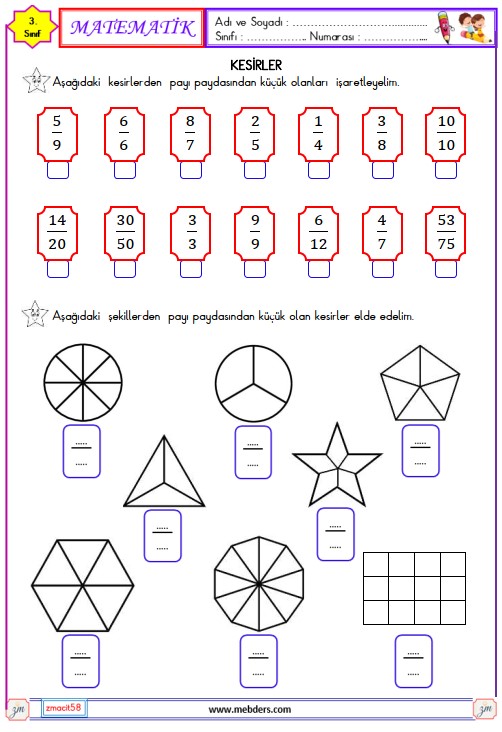 3. Sınıf Matematik Kesirler Etkinliği 25