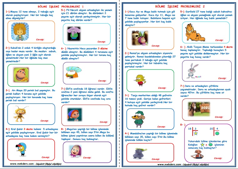 2. Sınıf Matematik Bölme İşlemi Problemleri (4 Sayfa - 32 Soru)