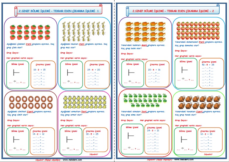 2. Sınıf Matematik Bölme İşlemi Tekrar Eden Çıkarma İşlemi 1-2-3 (3 Sayfa)