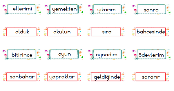 1. Sınıf Türkçe Anlamlı ve Kurallı Cümle Oluşturma Etkinliği-3