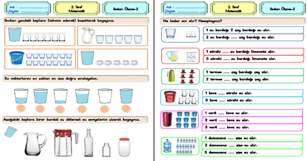 2. Sınıf Matematik Sıvıları Ölçme Etkinliği-2