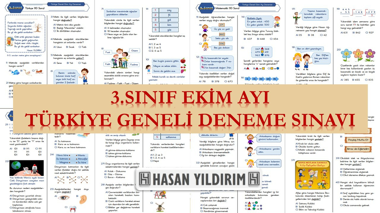 3. Sınıf Ekim Ayı Türkiye Geneli Deneme Sınavı (PDF)
