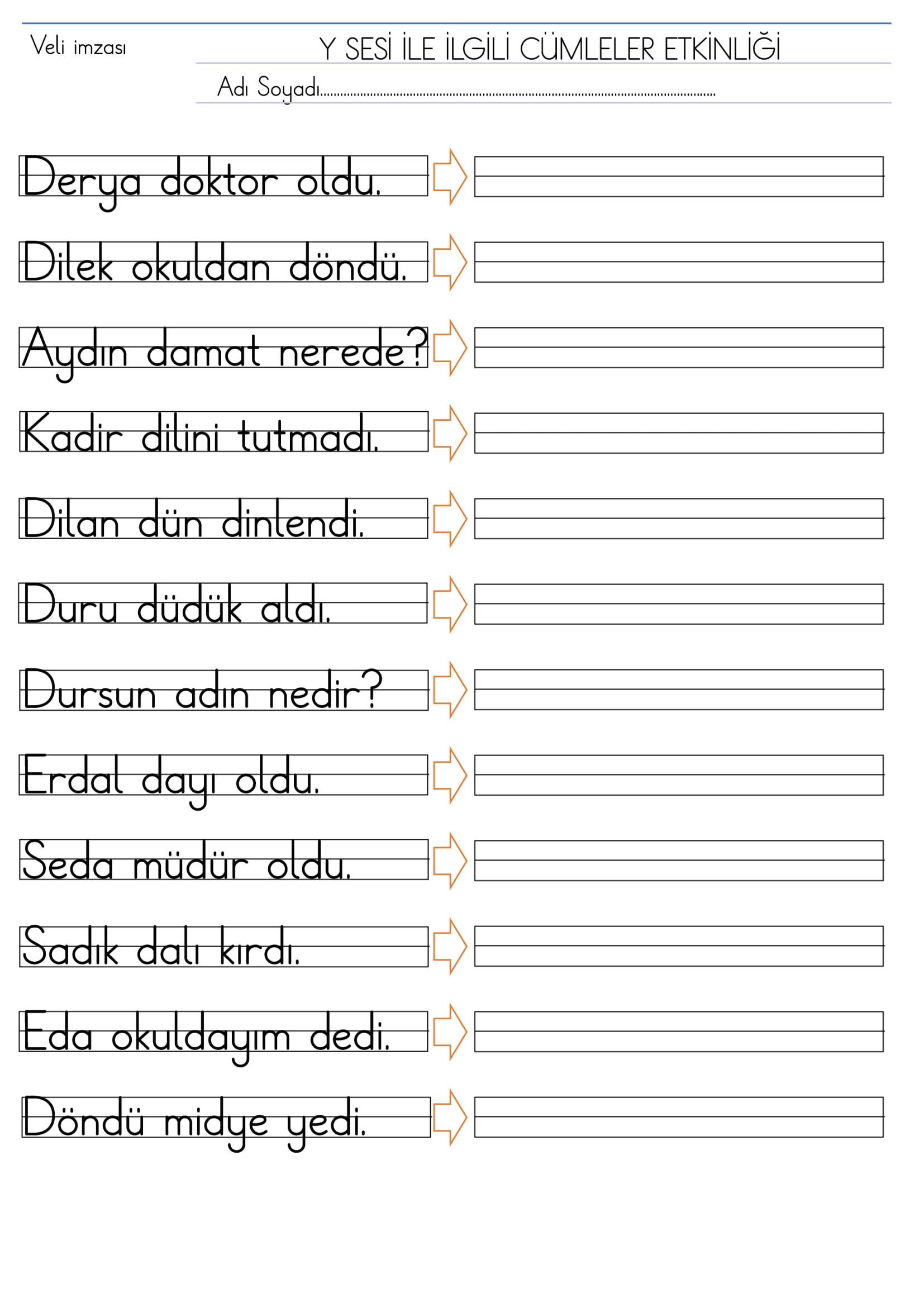 1. Sınıf İlk Okuma Yazma D Sesi Cümleler Etkinliği