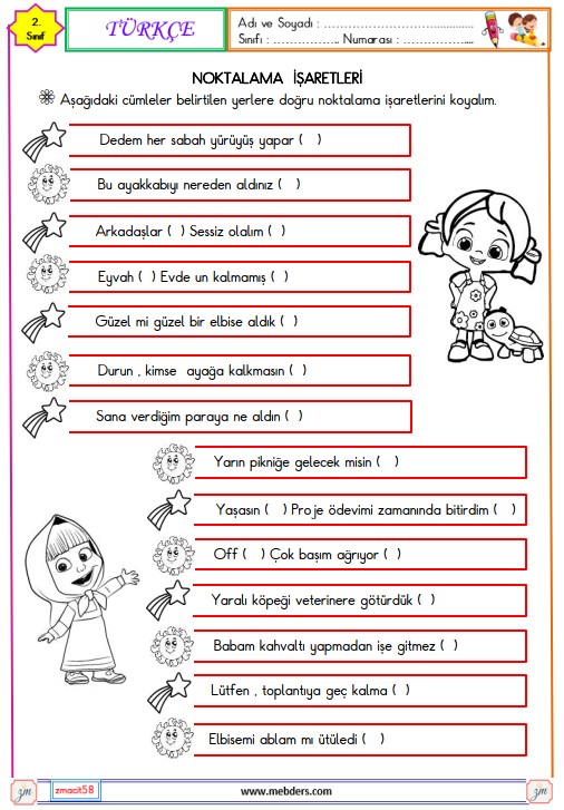 2. Sınıf Türkçe Noktalama İşaretleri Etkinliği 3