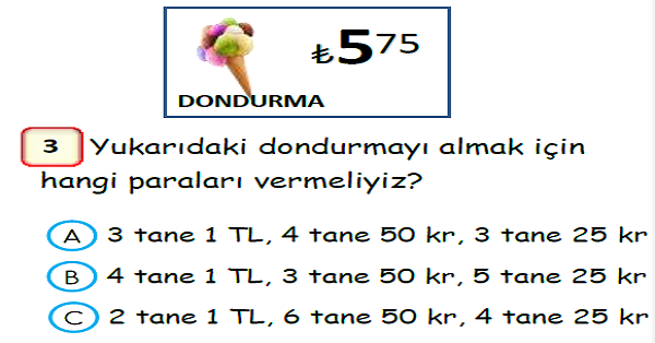 3. Sınıf Matematik Paralarımız Yaprak Test-1