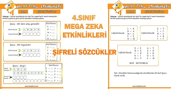 4. Sınıf Mega Zeka Etkinliği - Şifreli Sözcükler