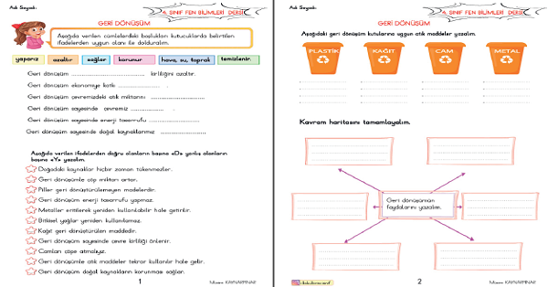 4. Sınıf Fen Bilimleri Geri Dönüşüm Etkinlik Çalışmaları