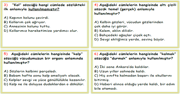 4. Sınıf Türkçe Gerçek-Mecaz-Terim Anlamlı Kelimeler Test-2