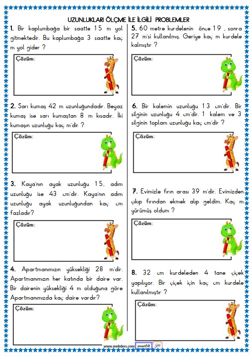 2. Sınıf Matematik Uzunluk Ölçme İle İlgili Problemler Etkinliği 13