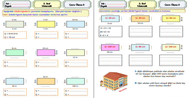 3. Sınıf Matematik Çevre Ölçme (Dikdörtgenin Çevre Uzunluğu)-3