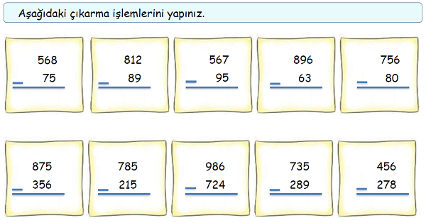 4. Sınıf Matematik Çıkarma İşlemi Alıştırmalar-1