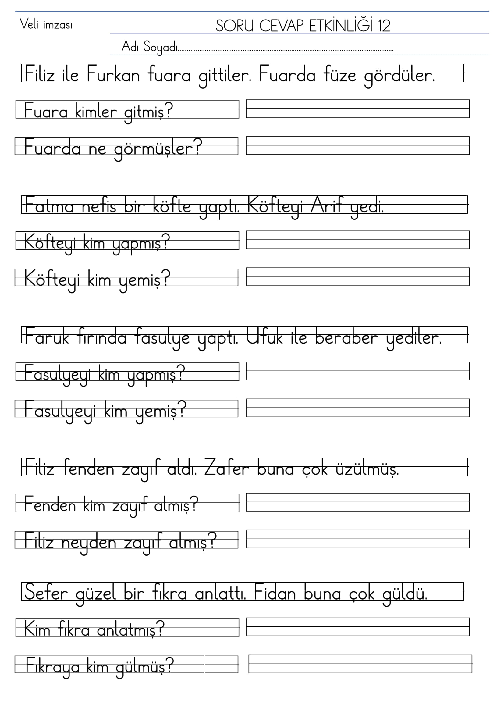 1. Sınıf İlk Okuma Yazma F Sesi Kısa Soru Cevap Etkinliği 12
