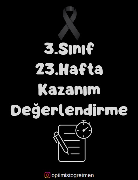 3. Sınıf 23. Hafta Kazanım Değerlendirme Testi