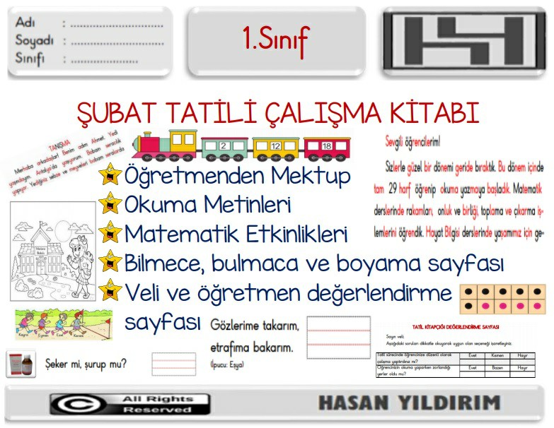 1. Sınıf Şubat Tatili Çalışma Kitapçığı (Türkçe - Matematik)