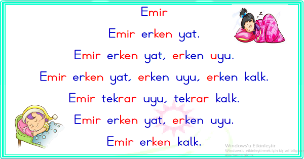 1. Sınıf İlk Okuma Yazma (R-r) Karesel Okuma Metinleri