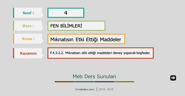4. Sınıf Fen Bilimleri Mıknatısın Etki Ettiği Maddeler Sunusu