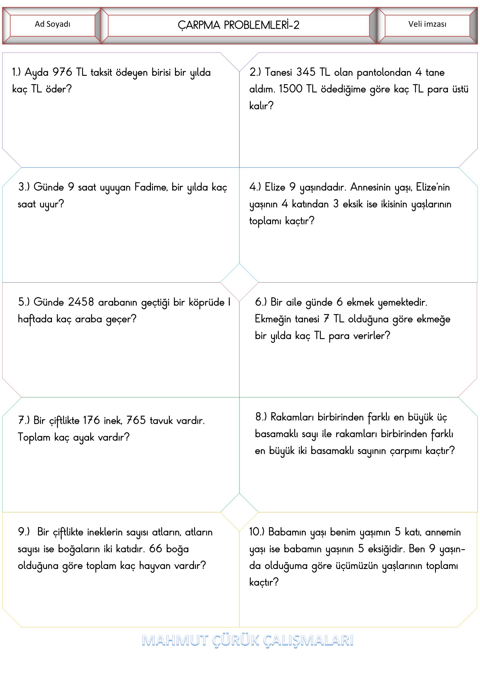 4. Sınıf - Matematik Çarpma Problemleri -2